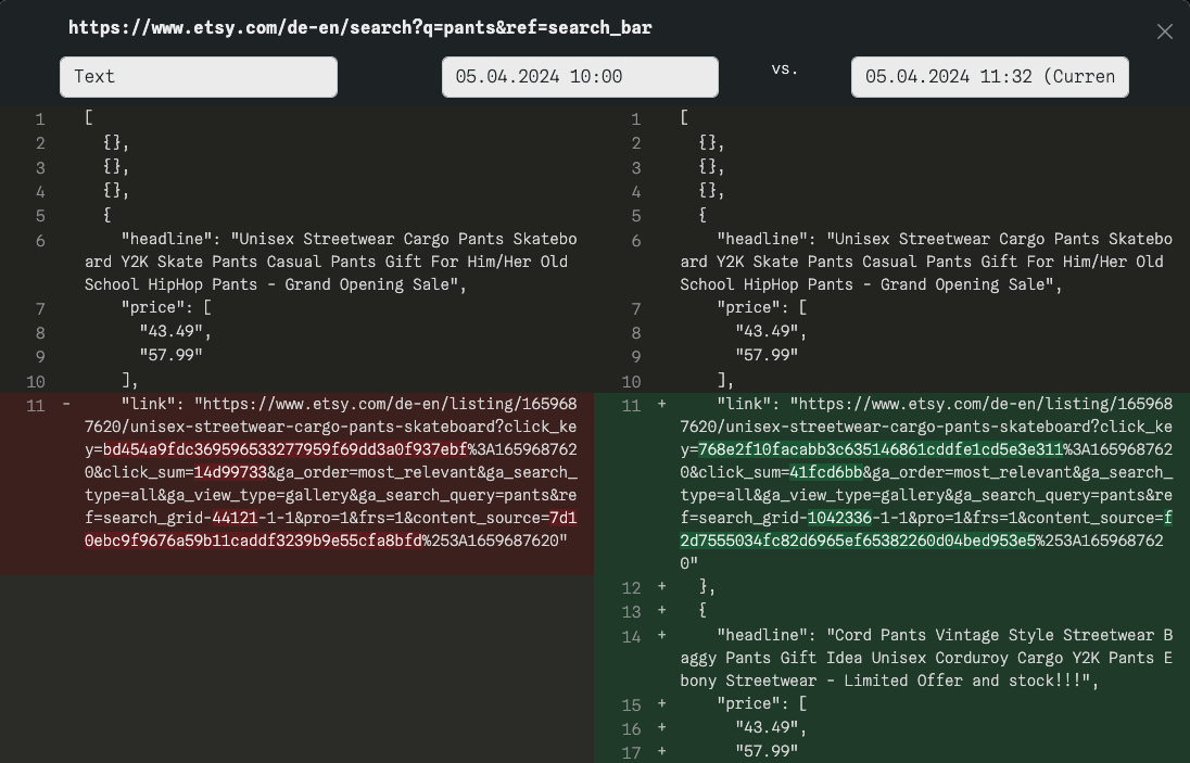 Etsy Data Extraction Diff